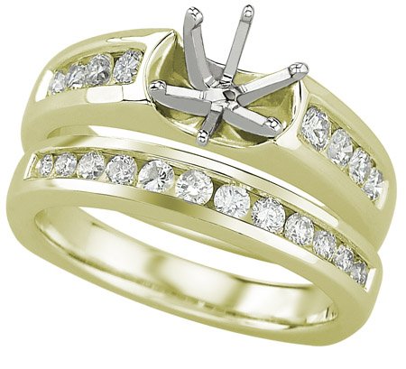 14K Yellow Gold Diamond Wedding Set Semimount