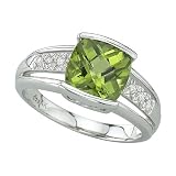 14K White Gold 0.06 ct. Diamond and 2 5/8 ct. Cushion Cut Peridot Fashion Ring