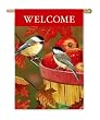 Chickadee and Apple Basket Silk Reflections Regular Size Flag
