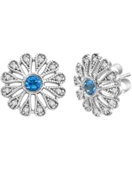 Sterling Silver Swiss Blue Topaz and Diamond Fashion Earrings (3/8 cttw)