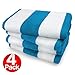 Kaufman- Turquoise Cabana Stripe, Large Beach and Pool Towel Set of 4. 100% Cotton Maximum Absorbency and Softness