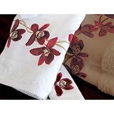 Anali Red Orchid Fingertip Towel in White Terry