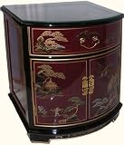 24 Inches High.oriental End Table Hand Painted Lacquer with Glass Top At Import Direct Pricing