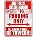  ARTIFICIAL INSEMINATION TECHNICAL OFFICER PARKING ONLY  PARKING SIGN OCCUPATIONS