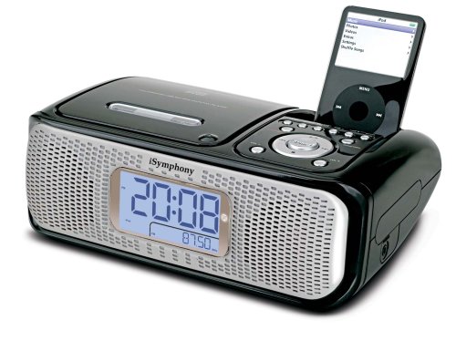 iSymphony CR8CD Portable Clock Radio Music System and CD Player with Built-in Universal Dock for iPod (Black)