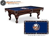 New York Islanders Logo Pool Table with Elmhurst Legs and Cinnamon Finish