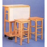 3PC Natural Wood Tile Top Portable Breakfast Table Set w/2 Stools