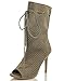 MAH Women's Peep Toe Perforate Lace Tie Mid Calf High Heel Boot