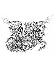 Sterling Silver Courtney Davis Detailed Spirit Winged Dragon Pendant 19" Chain Necklace