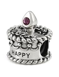 Ohm Silver CZ February Happy Birthday Cake Bead Charm
