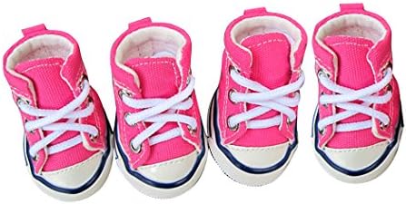 Pet Dog Shoes, Homure Denim Canvas Sporty Shoes Sneaker Rubber Boots, Outdoor Nonslip Causal Shoes, Rubber Sole+Soft Cotton Inner Fabric(4 Pcs)