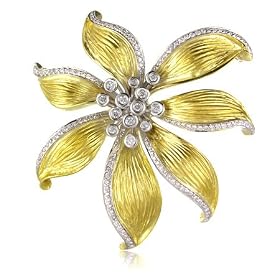Diamond 14k Two Tone Gold Brooch Pin by