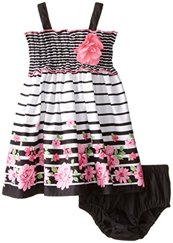 Nannette Baby Girls' Black and White Printed Poplin Dress with Panty
