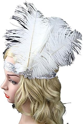 women vintage white feather with rehinstone hairband fascinator for party custome , white
