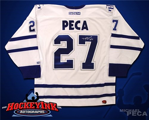 Michael Peca Autographed/Hand Signed Toronto Maple Leafs White Jersey