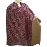 Handmade Jamawar Wool Shawl With Leaf Work & Plain Border Christmas Gift (Free Shipping) Shwl0062r