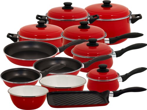 Magefesa Provence Red Gloss Enamel On Steel 16 and 2 Piece, Cookware Set