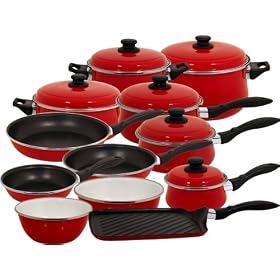 Magefesa Provence Red Gloss Enamel On Steel 16 and 2 Piece, Cookware Set