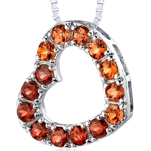 Sterling Silver with 2.00 carats total weight Round shape Garnet and Padparascha Sapphire Open Heart Pendant Necklace