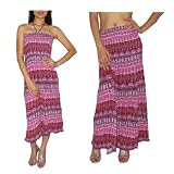 Womens Thai Boho Flowing Gathered / Smocked Bodice Crinkle Halter Summer Dress / Skirt - Multicolor - Size: one size