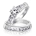 Bling Jewelry .925 Sterling Silver Solitaire and Princess Cut Engagement Wedding Ring CZ Set