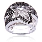 Sterling Silver Black Diamond and White Topaz Ring, Size 6