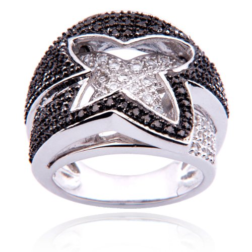 Sterling Silver Black Diamond and White Topaz Ring, Size 7