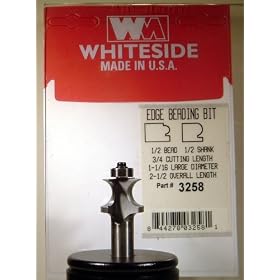 Click here to buy PART #3258 CARBIDE-TIP 2 FLUTE EDGE BEADING PROFILE ROUTER BIT W BB 1 2 BEAD DIA X 1-1 16 LG DIA by Whiteside.