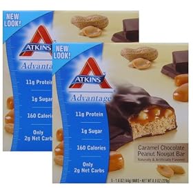 Advantage Bars by Atkins (2 PACK), Caramel Chocolate Peanut Nougat Bar, 5-Count Box of 1.6 oz