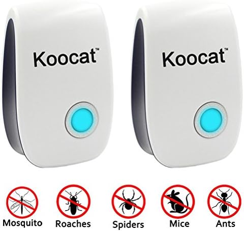 Koocat Ultrasonic Pest Control Repeller Repels Mice, Rats, Spiders, Roaches, Ants, Flies, Bugs, Rodents, Insects, with the Latest High-Effective Ultrasonic Technology, [Free Night Light]_Set of 2