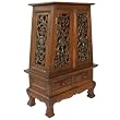 Handmade Asian Furniture - 37" Flower Vines Storage Cabinet / End Table - Rich Dark Finish