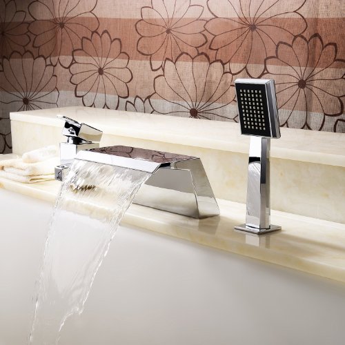 Contemporary Waterfall Tub Faucet with Hand Shower Chrome Finish
