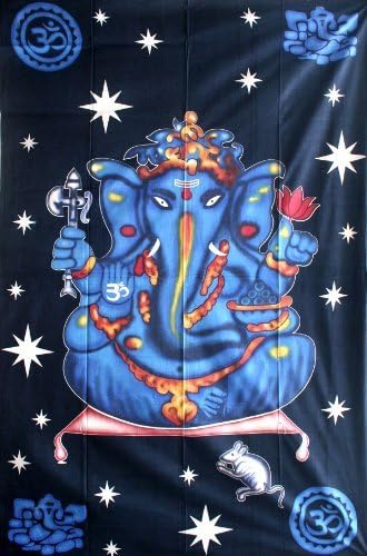 Blue Ganesh Tapestry 52"X76"