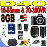 Nikon D40 6.1MP Digital SLR Camera with Nikon 18-55mm f/3.5-5.6 ED II AF-S DX Zoom-Nikkor Lens Kit and Nikon 70-300mm f/4.5-5.6G VR AF-S IF-ED Zoom-Nikkor Lens PLUS 8GB SDHC Memory Card - Extra Lithium Ion Battery - TWO 3 Piece Filter Kits - Full Size Tripod - D40 (25420) BigVALUEInc Accessory 2-Lens Saver Bundle + MORE!