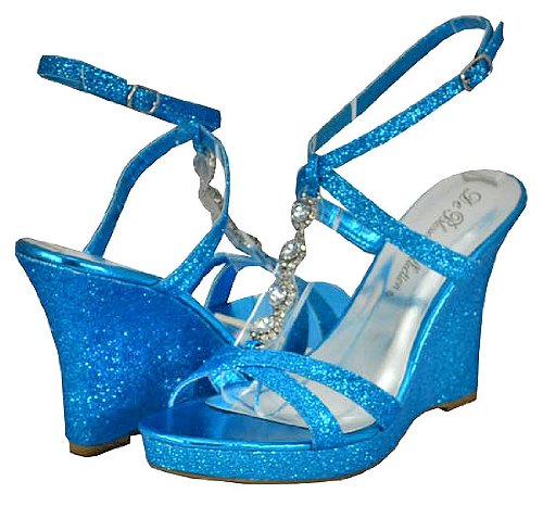 Blue Wedding Shoes Save: Blossom Hope-2 Turquoise Glitter Women Dress Sandals