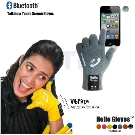 Bluetooth Talking &amp; Touch Screen Knit "Hello" Gloves for iPhone &amp; Smartphone Talk to the Hand Headset - Gray Color (Large)