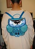 Handmade Cowhide Leather Owl Pattern Backpack, a Lovely Bag, Unique Design, Sky-blue or Brown.