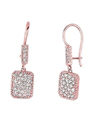 1 Carat Diamond Rectangular Shape Cluster Drop Earrings 14K Pink Gold