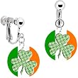 Ireland Green Plaid Shamrock Clip on Earrings