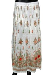 Designer Womens Bohemian Chic White Orange Beaded Womens Skirt Bellydance Dcrapechic Skirt