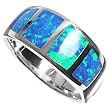 Sterling Silver Ring with Blue Lab Created Opal - 10 x 5 mm (Sizes 5-9) Sterling Silver Ring with Blue Lab Created Opal - 10 x 5 mm (Sizes 5-9)