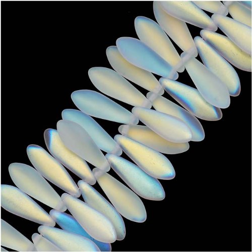 Czech Pressed Glass 5 x 16mm Dagger Beads - Matte Crystal AB (25)