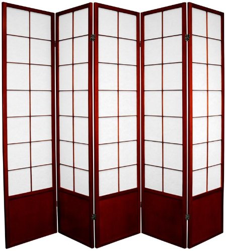 Asian Style Portable Partition - 6ft. Zen Japanese Shoji Privacy Screen Room Divider - 5 Panel Rosewood