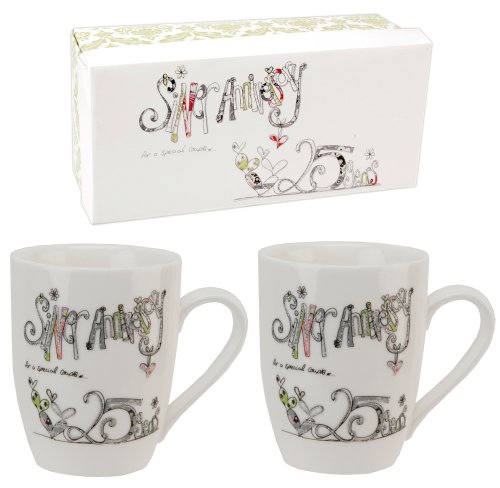 "Silver Anniversary" Ceramic Mugs Gift Set with Modern Text By Haysom Interiors