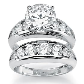 Sterling Silver DiamonUltra&trade; Cubic Zirconia Wedding Ring Set: Jewelry