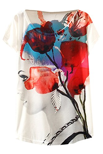 Cutiefox Women's Vintage Rose Queen Printed Batwing Crew Tee Shirts