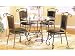 All new item 5 pc metal and glass dining table set with wood trim and vinyl seats