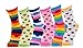 Differenttouch 6 Pairs Women's Fancy Design Multi Color Novelty Crew Socks