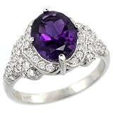 14k White Gold ( 10x8 mm ) Halo Engagement Amethyst Ring w/ 0.52 Carat Brilliant Cut Diamonds & 2.40 Carats Oval Cut Stone, 7/16 in. (11mm) wide