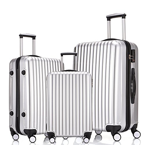 Focheir Travel Luggage Set 3PCS Hardsided Suitcase ABS PC Silver